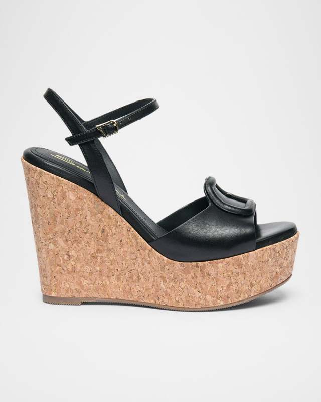 Nizza Leather Buckle Wedge Platforms